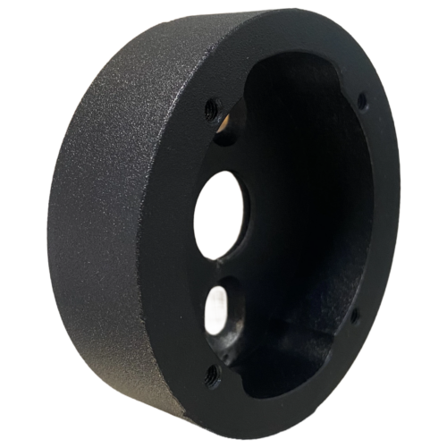 Tilted view of a black low profile button cup